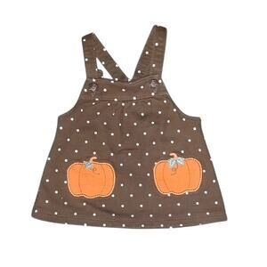 Carter's Pinafore Dress Pumpkin Pockets Fall Autumn Brown Polka Dot Button 3M